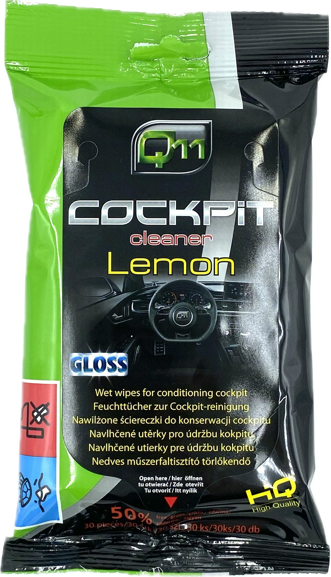 Q11 Műszerfalápló & tisztító kendő | citrom illat | fényes hatás | - 30 db