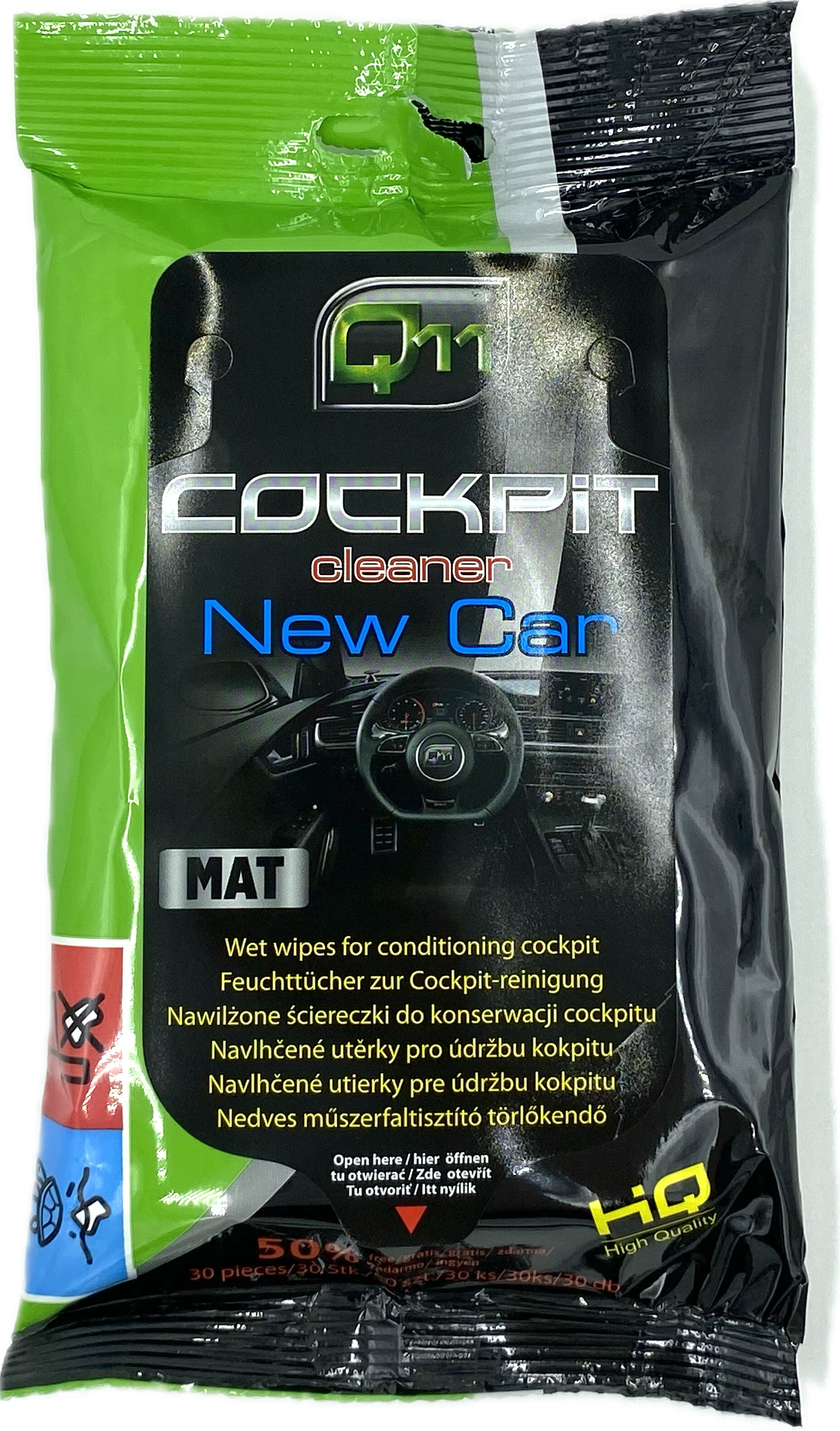 Q11 Műszerfalápló & tisztító kendő | új autó illat | matt hatás | - 30 db