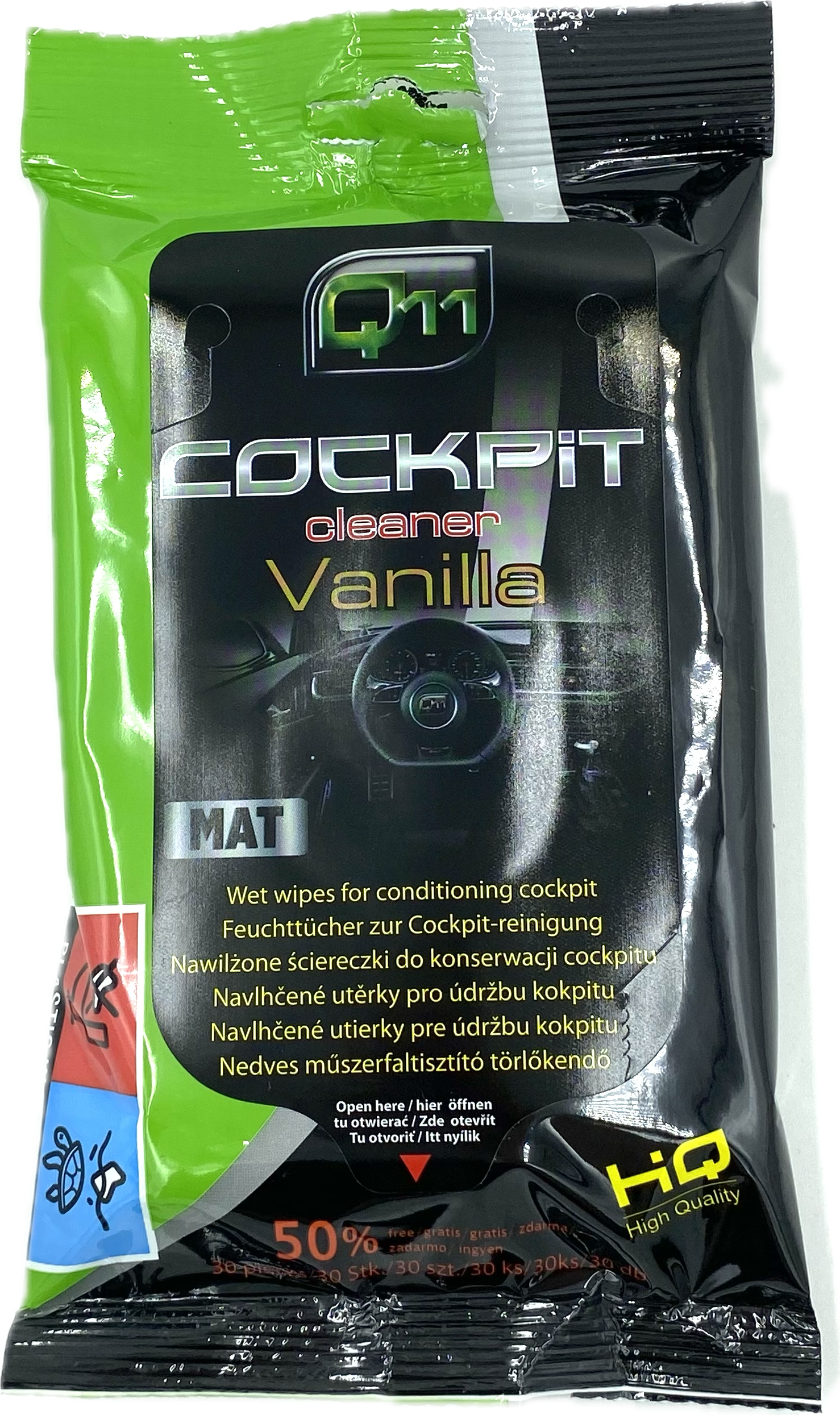 Q11 Műszerfalápló & tisztító kendő | vanília illat | matt hatás | - 30 db